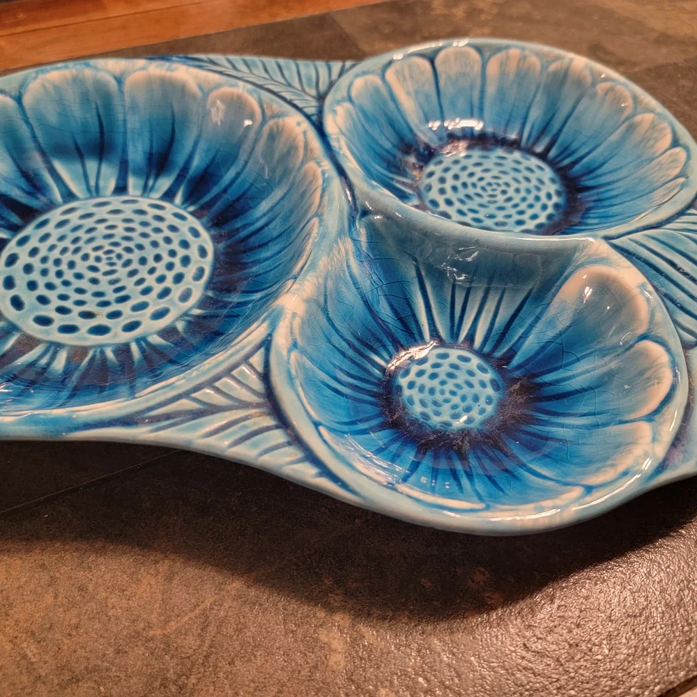 Elegant Blue Floral Ceramic Serving‎ Platter